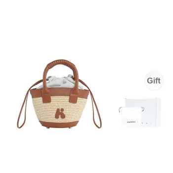 Karkki Top Grain Cow Leather Basket Bag Casual Vacation Crossbody Bag, Handbag Women's Chipmunk Brown