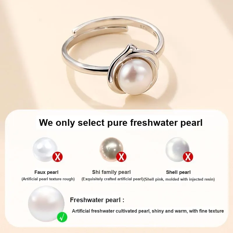 LAOYINJIANG Pearl S925 Sterling Silver, Hoop Ring Women's-4