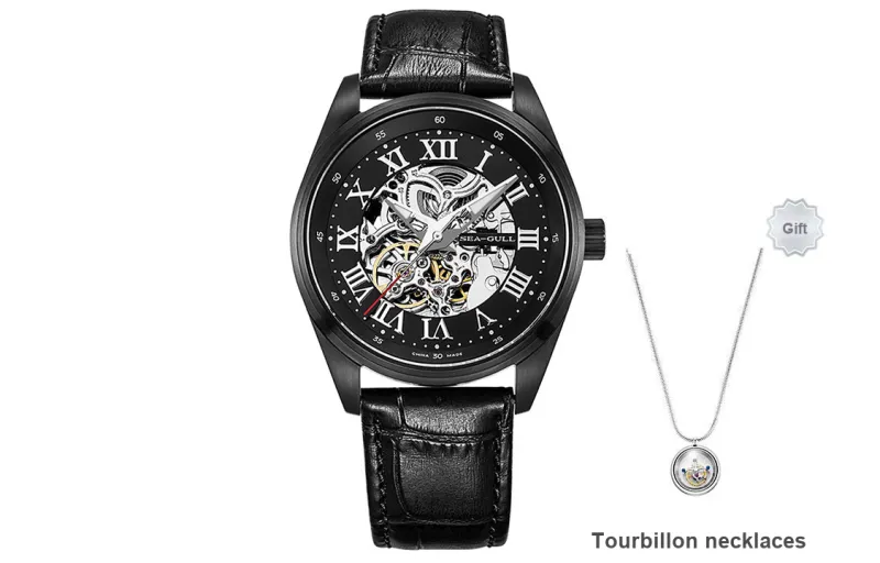 Sea Gull Edge Collection Automatic Mechanical Movement Genuine Leather Strap Watch Men's Watches Cut Out Dial-20