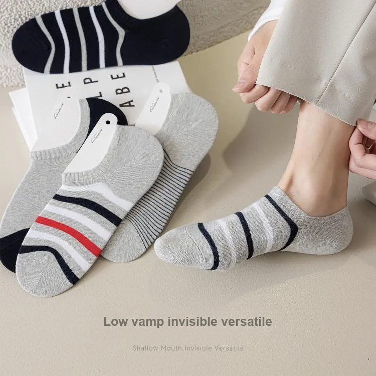 Mona No Show Socks Men's 5 Pack Heather Gray 3+Dark Blue 2-2