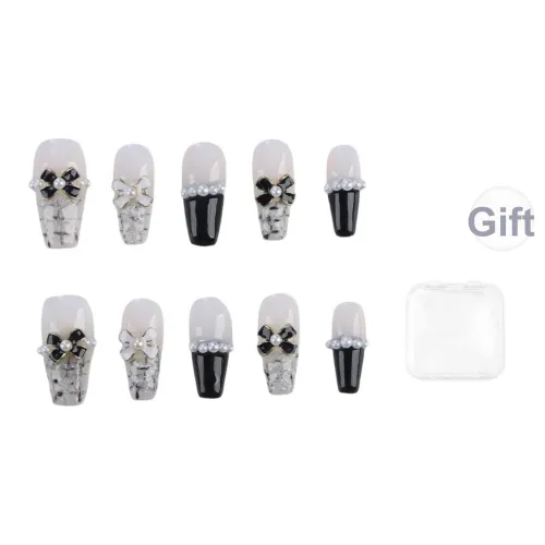 Song Biography Утонченный CHANEL Inspired Черный и Белый False Nail Средний LADDER 25 мм