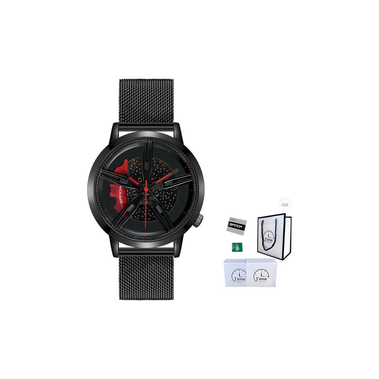 Sanda Wheel Collection Кварцевый механизм Стальной ремешок Часы Мужские Часы с открытым механизмом