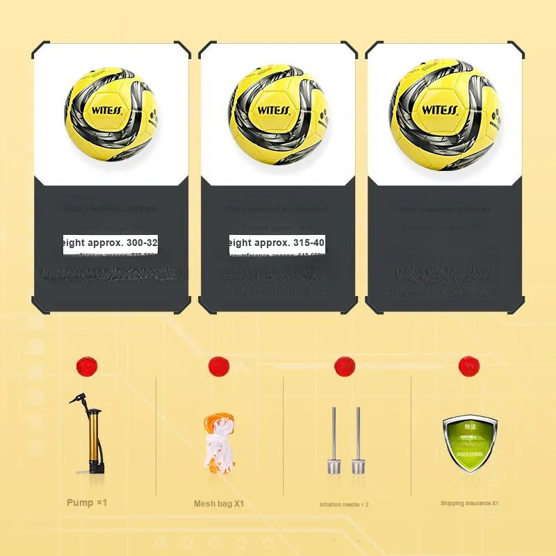 WITESS No. 3/4/5 Training Soccer PVC Machine Stitched Soccer Ball Unisex-35