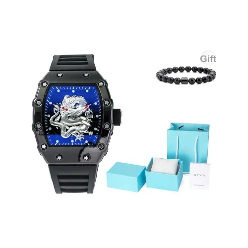 AIVN Кварцевый механизм Eco Friendly Фторкаучук Ремешок Часы Мужские Черный Циферблат
