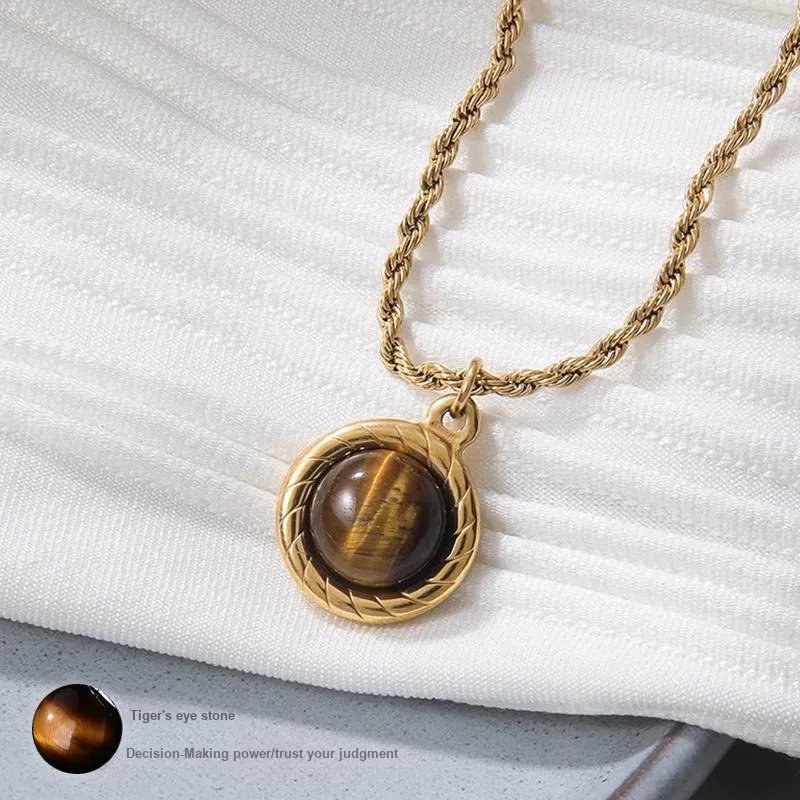 FOREVER MELODY Tiger's Eye Stone Necklaces Unisex-2