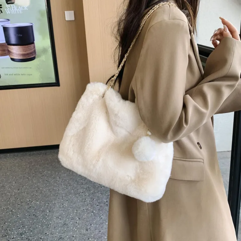 GOX Faux Fur Crossbody Bag, Shoulder Bag Regular Women's White/Gray/Black/Khaki/Pink-1