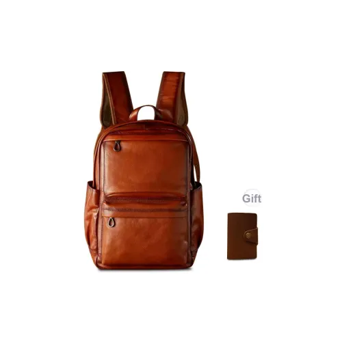 Simple Nature Рюкзак из крупнозернистой текстуры коровьей кожи мужской светло-коричневый черный