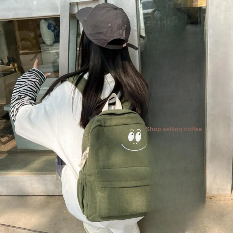 GEERDUN Corduroy Backpack Unisex Black/Gray/Green/Brown-5
