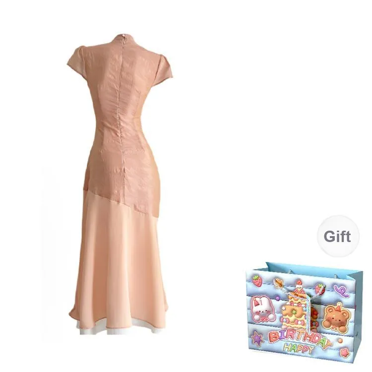 TWOPLUMGIRLS Short Sleeved Dress Women's Orange Pink-1