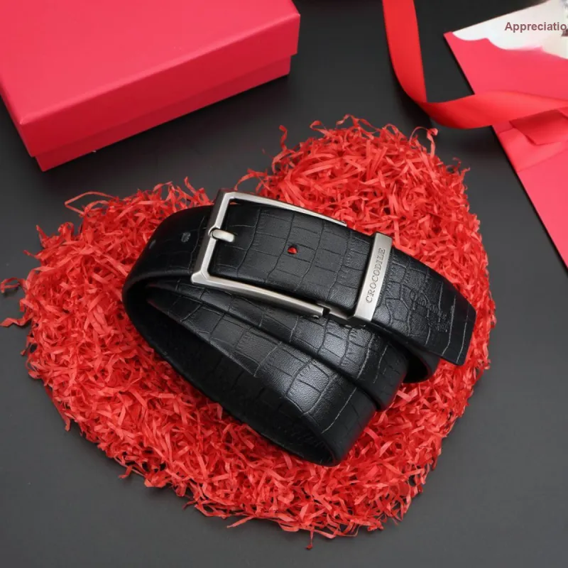 Crocodile Pin Buckle Belt Pants Cow Leather Leather Belts Men's 3.4CM-5