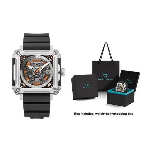 Welly Merck Механические Часы для мужчин Запястье 43 мм Черепный циферблат Корпус из нержавеющей стали Резиновый ремешок Wm090m