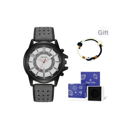 Clip Clop Кварцевый механизм Искусственная кожа Ремешок Часы Мужские Черный циферблат