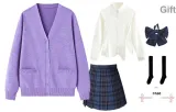 Purple Cardigan+White Long Skirt with Cinched Waist+Zhao Qian Lan (42cm)+Bow Tie+Calf Socks+Hanger