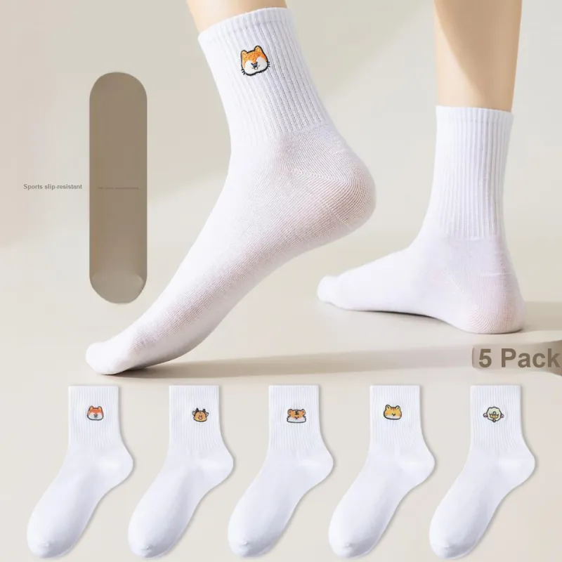 MIIOW Mid Calf Socks Women's White 5 Pack-1
