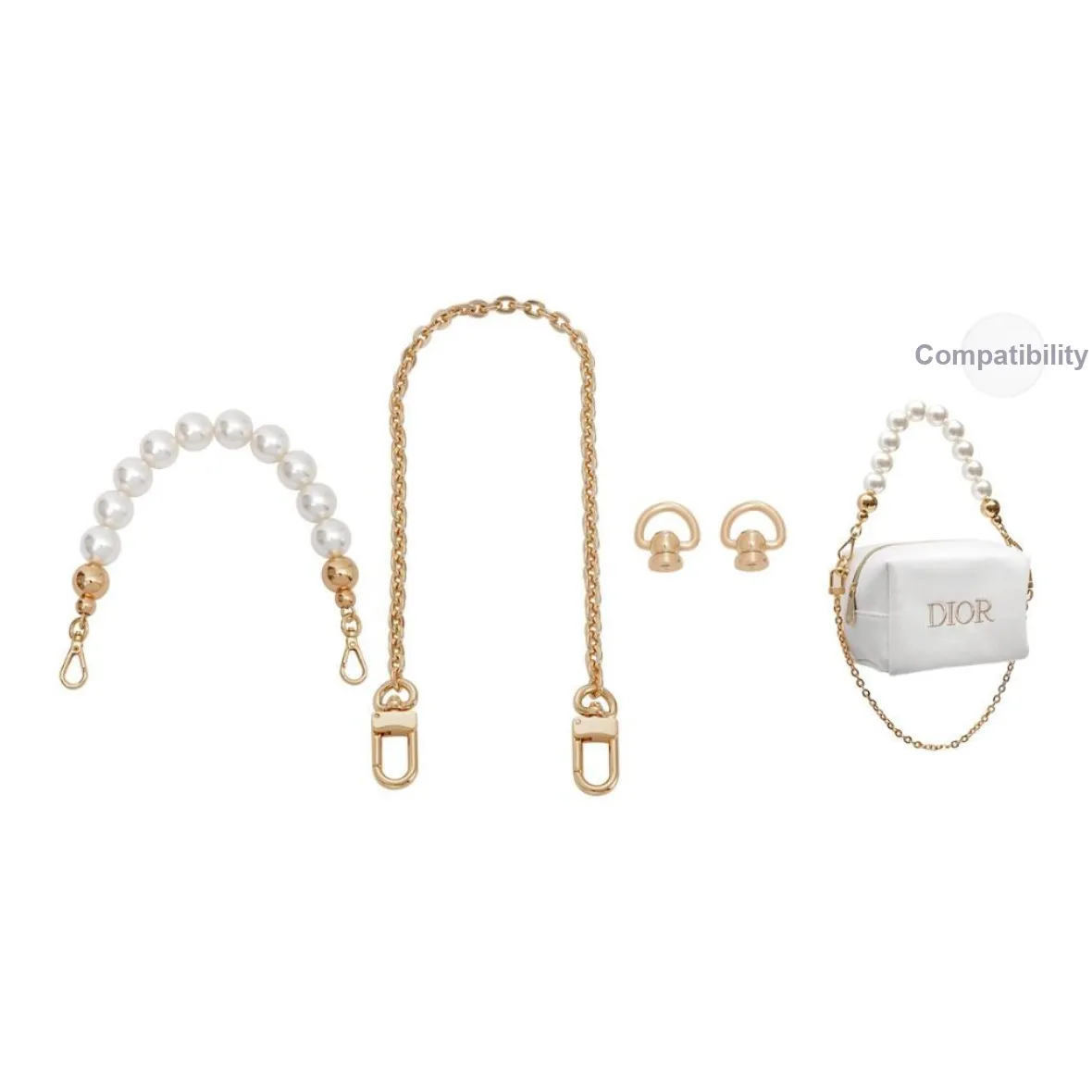 GUYI Metal Bag Accessory Pearl Chain Women's Gold Tone