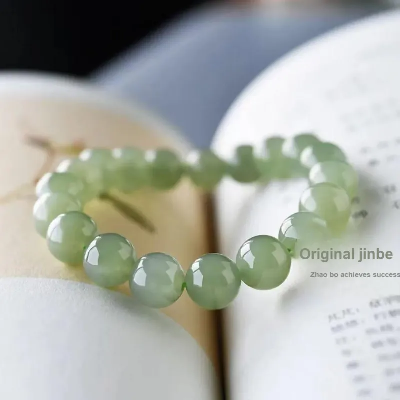 CUIYIN Hetian Jade Bracelets Women's Pale Greenish White Jade-14