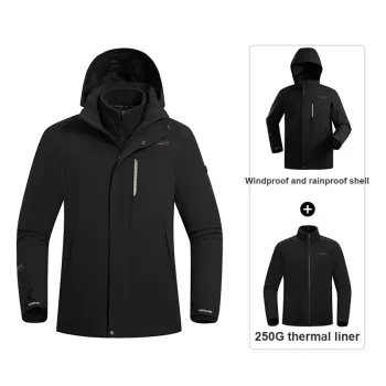 NORTHLAND PROFESSIONAL Waterproof And Windproof Windbreaker Jacket Men's Solid Color 3 in 1 Fleece Liner