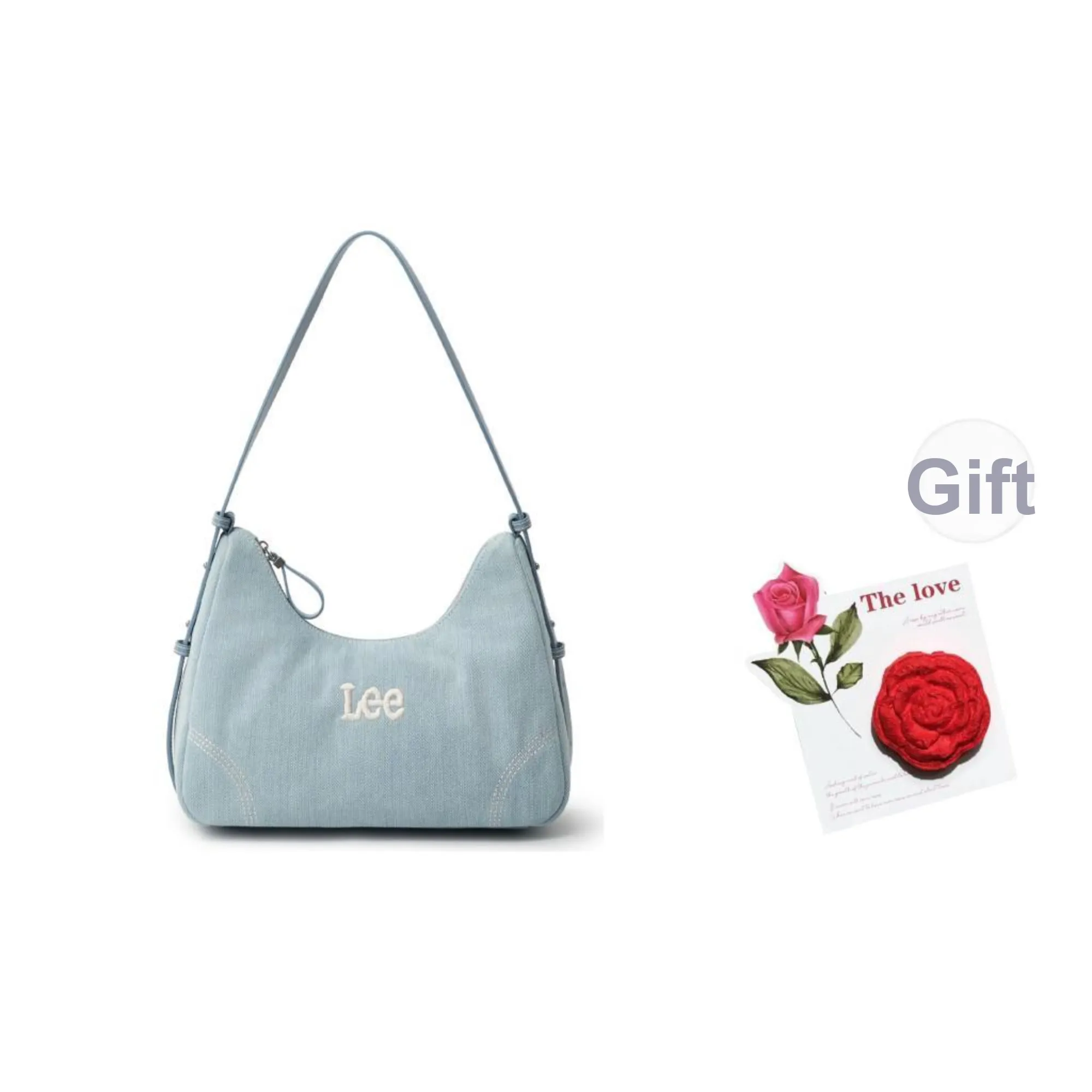 Lee Fabric Hobo Bag, One Shoulder Handbag Women's Light Blue/Dark Blue
