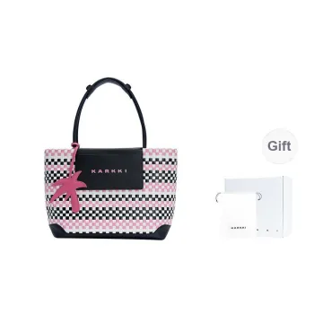 Karkki Top Grain Cow Leather Large Capacity Tote Bag Premium Straw Woven Handbag For Women's Large Size Women's Pink