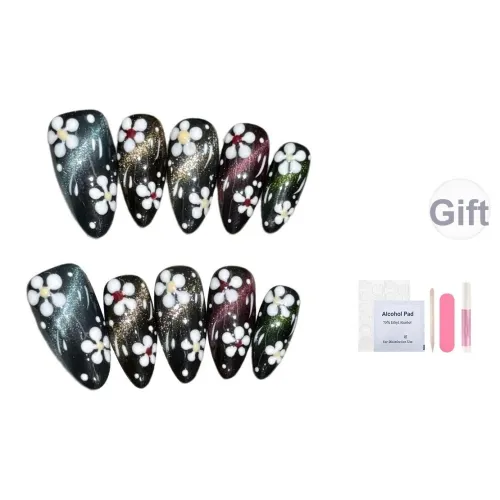 BDQC 3D-эффект Маленький Цветочный Темный Стиль Осветляющий False Nail Миндаль Черный Смужка Милый