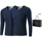 Men's V-Neck Top (Navy Blue+Navy Blue) Fleece-Lined Thermal/Thickened Temperature Locking