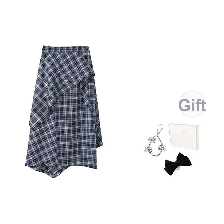 Fstudio Корейский стиль Нерегулярная клетка Полу-длина (размер длины) Повседневная Длинная Юбка Женская