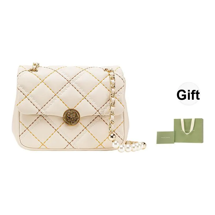 VANESSA HOGAN Кожаная цепочка Сумка Маленькая квадратная сумка Сумка через плечо Маленькая Женская Экрю Черная