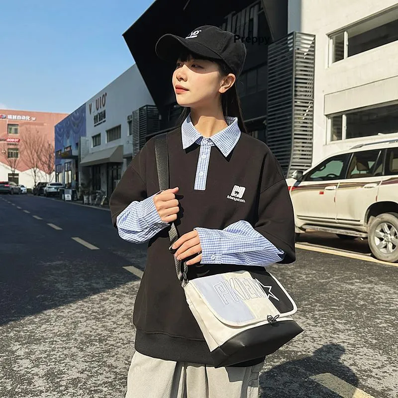 BGAY Oxford Shoulder Bag, Crossbody Bag Regular Unisex Black & Blue-7