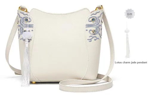 Gong Xuan Synthetic Leather Shoulder Bag Crossbody Bag Large Size Women's Blue And White Porcelain White