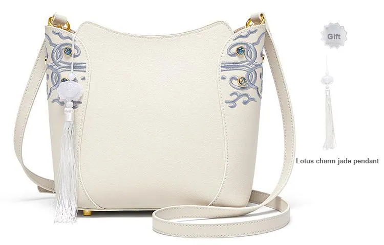 Gong Xuan Synthetic Leather Shoulder Bag, Crossbody Bag Tubas Women's Blue And White Porcelain White-0