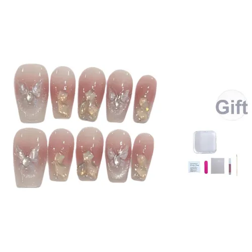 A Few More Cute Премиум Фея Бабочка Танец Французский Кошачий глаз False Nail Короткий LADDER Розовый Румяна Стойка Coquette