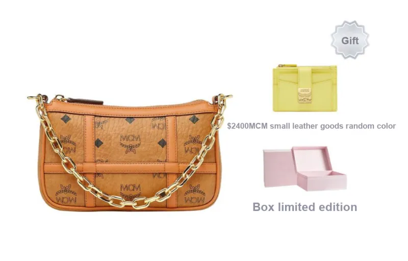 MCM Delmy Visetos Artificial Leather Pochette, Shoulder Bag, Crossbody Bag Women's Cognac-4