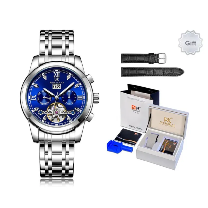 WSK Mechanical Movement Steel Strap Women's Watch White Dial-2