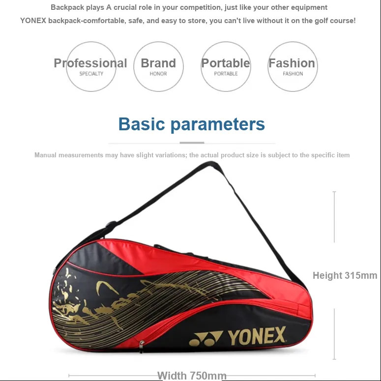 YONEX Badminton Racket Bags Holds 3 Pcs Fashion Trend Wind Multipurpose Strap Black Blue Pink Unisex-1