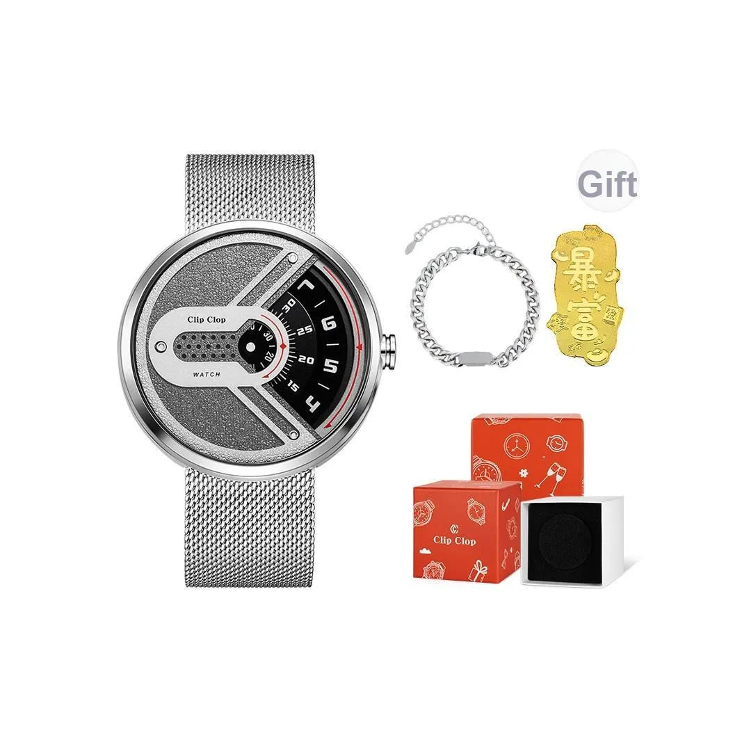 Clip Clop Кварцевый механизм Металлический ремешок Часы Мужские Циферблат Серый