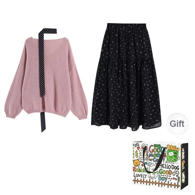 Dippanis Skirt Set Women's Purple Top+Black Skirt-1