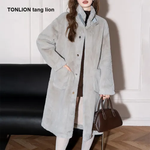 Tonlion Свет Асфальтовый серый Женские Меховые изделия