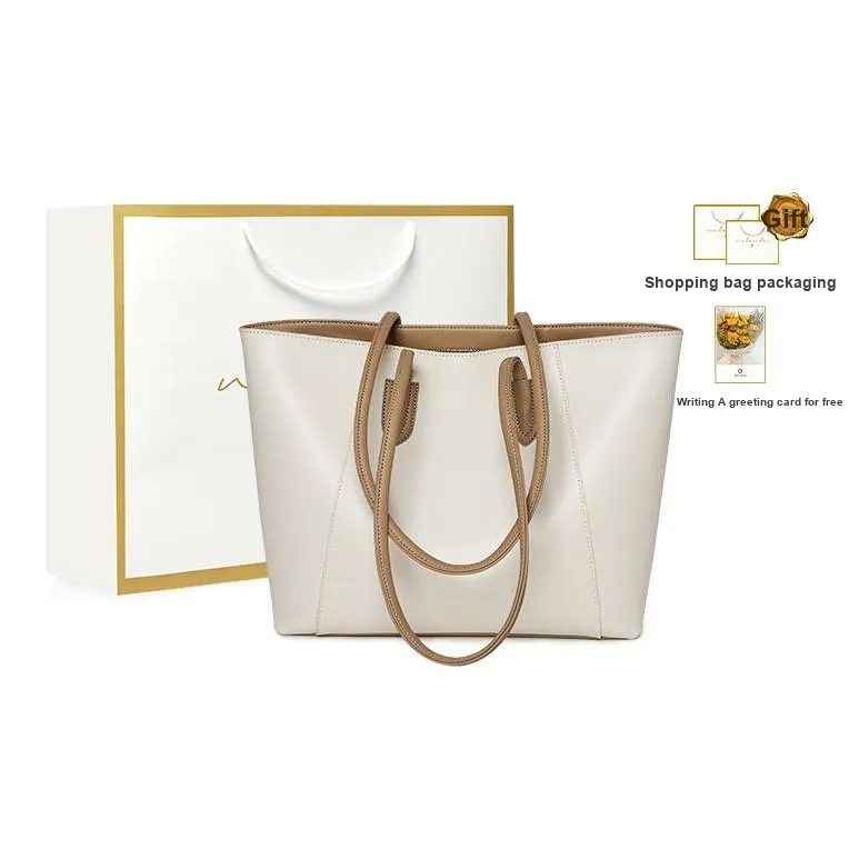 Narandu Коровья кожа Тоут Сумка Сумка для покупок Сумка на плечо Большая Женская Коричневая и Экрю и Абрикосовая