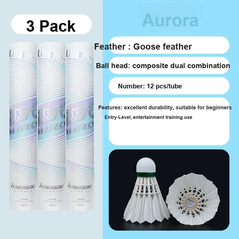 Kawasaki Aurora Goose Feather Shuttlecock 12 Pack Goose Feather Aurora Badminton-4