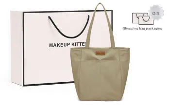 MAKEUP KITTEN Nylon Fabric Shoulder Bag Large Size Women's Light Apricot