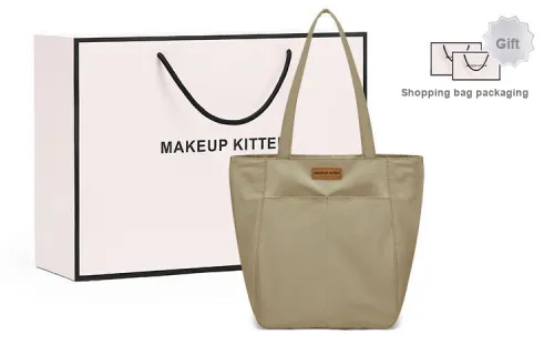 MAKEUP KITTEN Nylon Fabric Shoulder Bag Large Size Women's Light Apricot