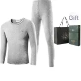 Men's Crew Neck Clothing Sets (Light Heather Gray) Thickened and Fleece-Lined/Thermal