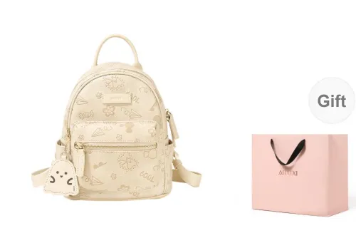AILUXI PU Fashion Backpack For Middle School High School And University Students Mini Women's Milkshake White
