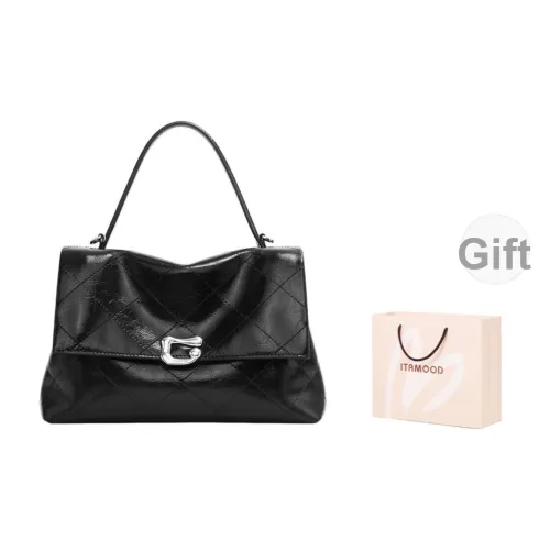 Miao Di Текстура Масляный воск Коровья кожа Тоут Сумка Kelly Сумка через плечо Сумка Обычная Женская Обсидиановый черный