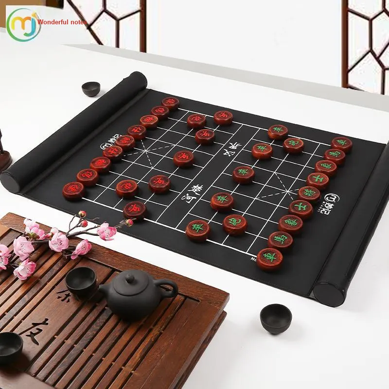 Miao Ji Chinese Chess Solid Wood Premium Large Size TPU Rollable Chessboard With Anti Cracking Packaging Board Games-1