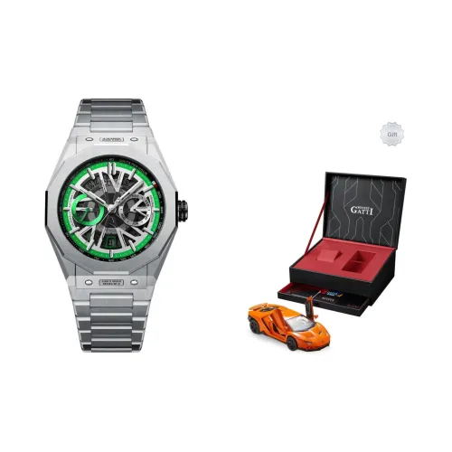 BONEST GATTI King Speed Автоматический Механический Механизм Резиновый Ремешок Часы Мужские Циферблат Зеленый