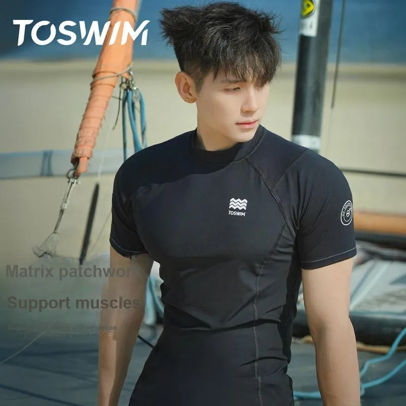TOSWIM Men's Swimwear Men's [Black Water Texture]Top-2