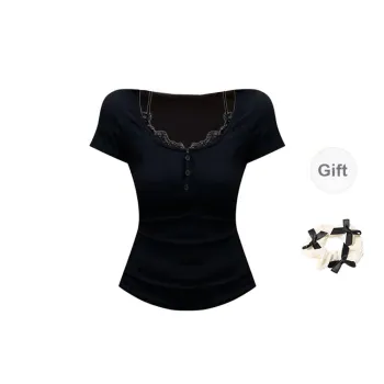 TORIGHT T Shirts Women's Black+Bowknot Hair Tie Comes With