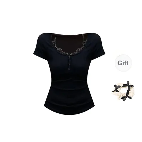 TORIGHT T Shirts Women's Black+Bowknot Hair Tie Comes With