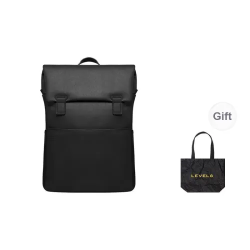 LEVEL8 PU Backpack Medium Size Unisex Black